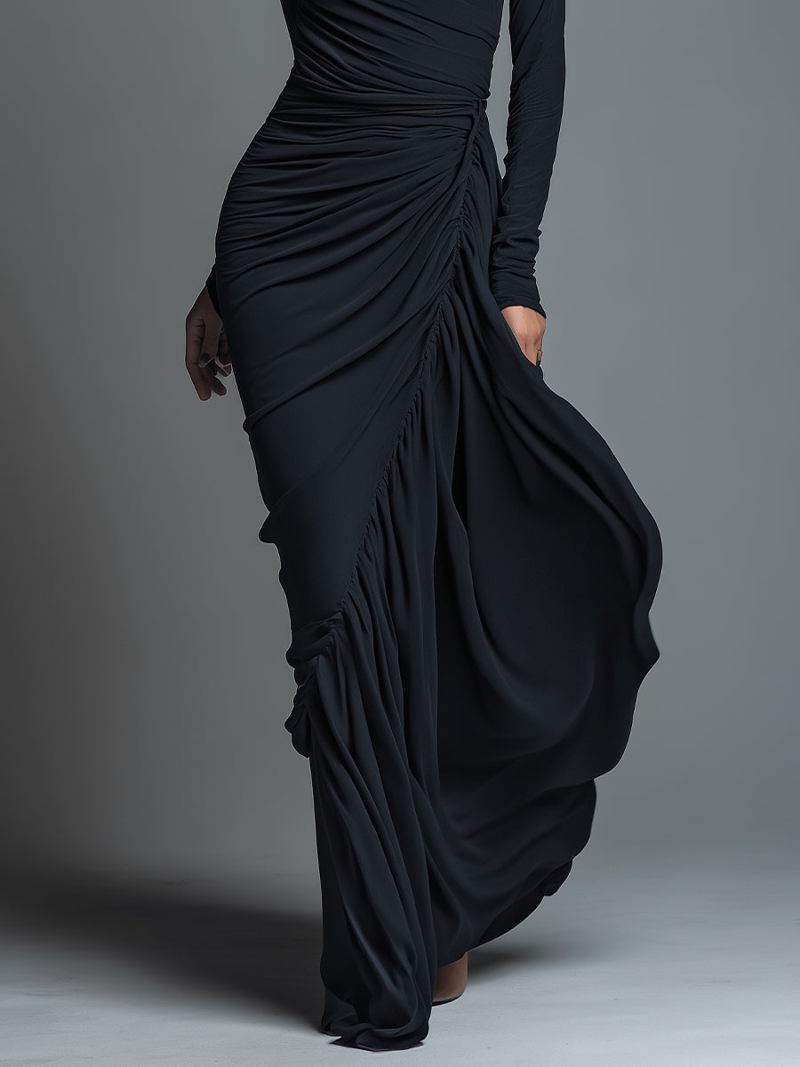 Firenze - Vestido Maxi de Punto Jersey con Fruncidos