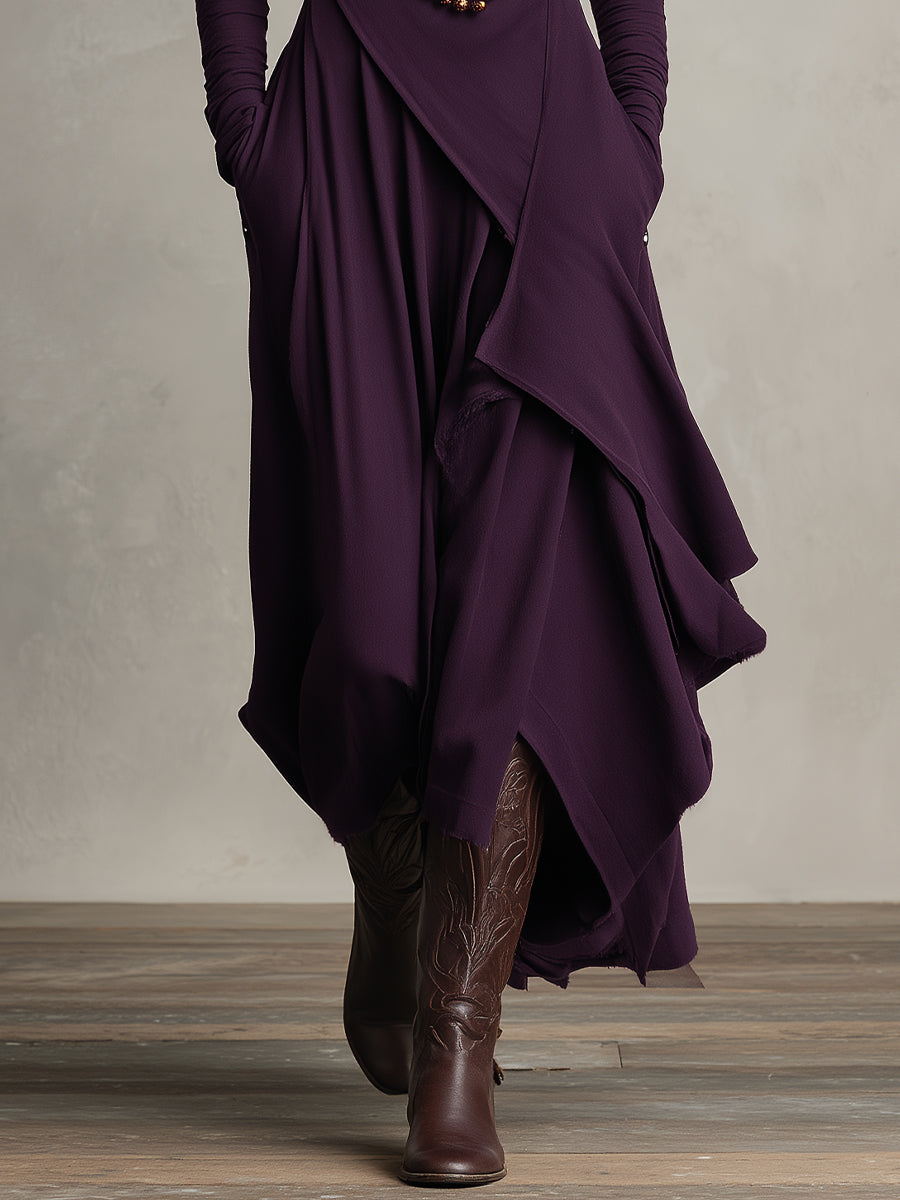 Scanno - Vestido Maxi Bohemio de Cuello Alto con Drapeado Asimétrico