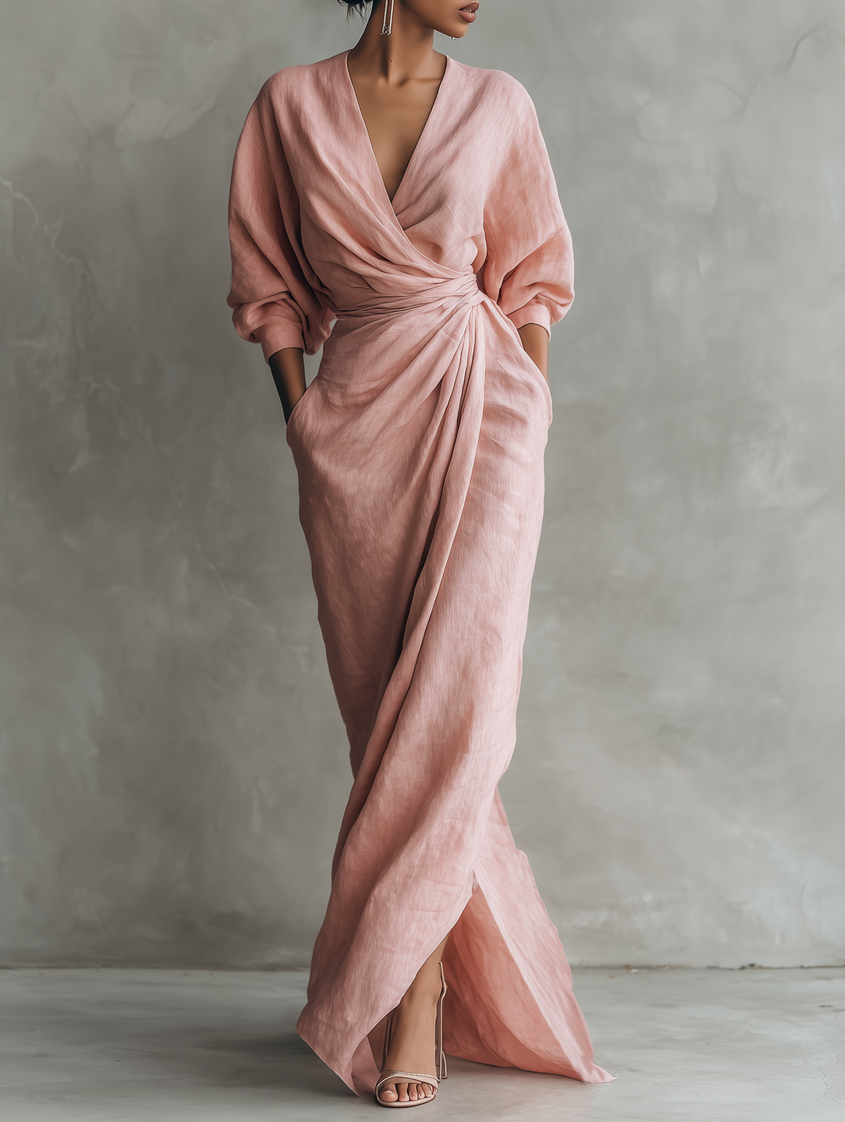 Pantelleria - Vestido Maxi Minimalista de Lino con Escote en V