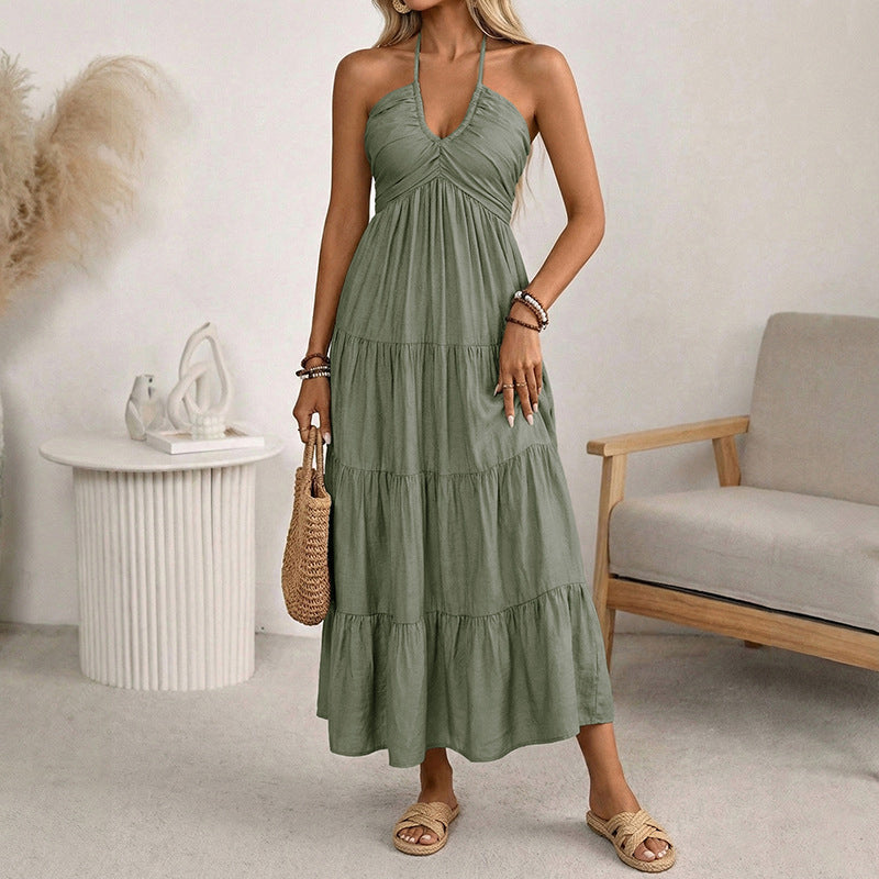 Vendetta -  Vestido largo con volantes, espalda descubierta y cuello halter