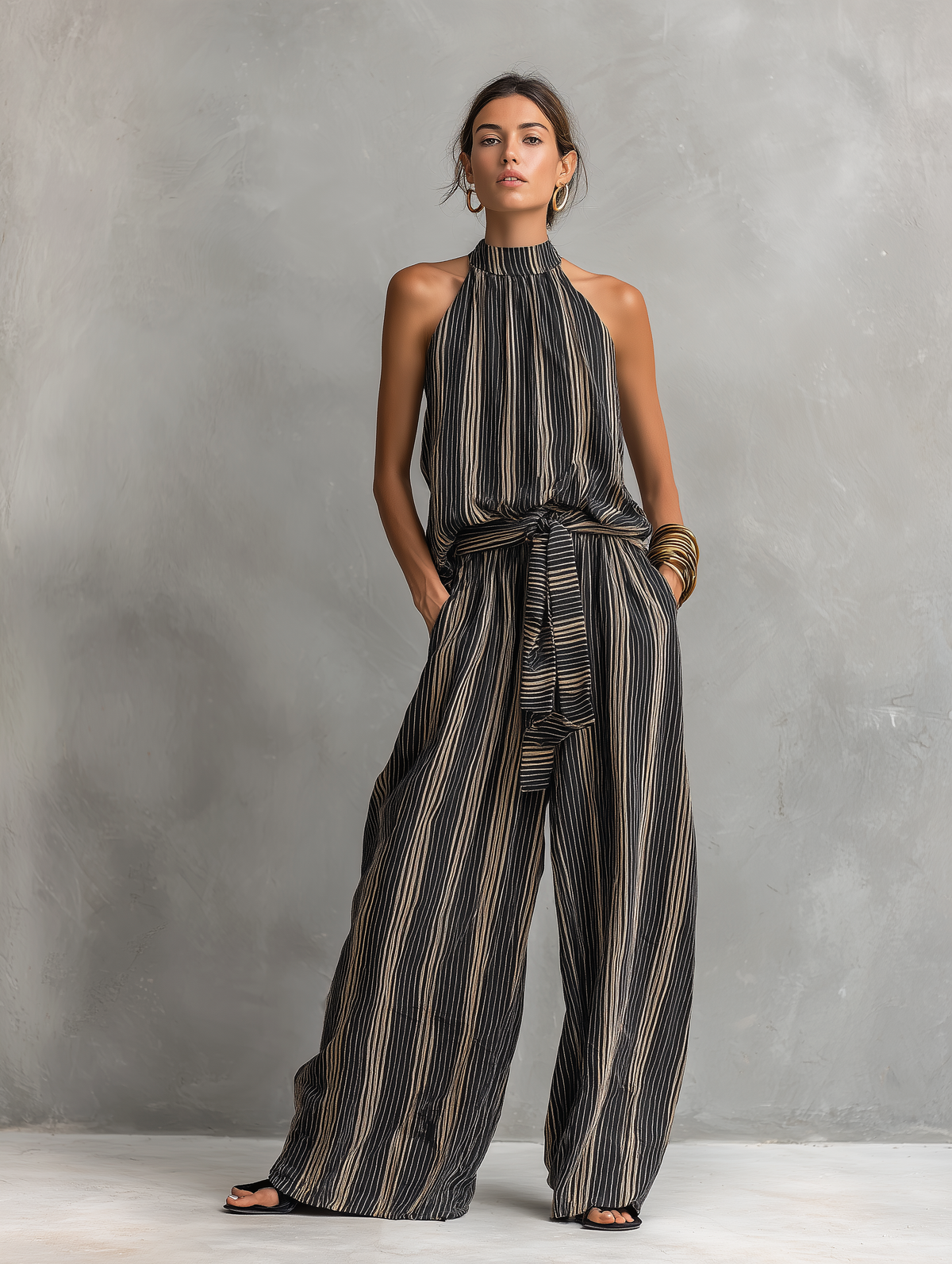 Levanto - Conjunto de Top sin Mangas y Pantalón a Rayas