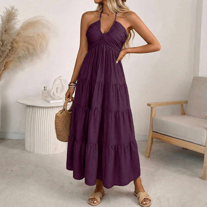 Vendetta -  Vestido largo con volantes, espalda descubierta y cuello halter