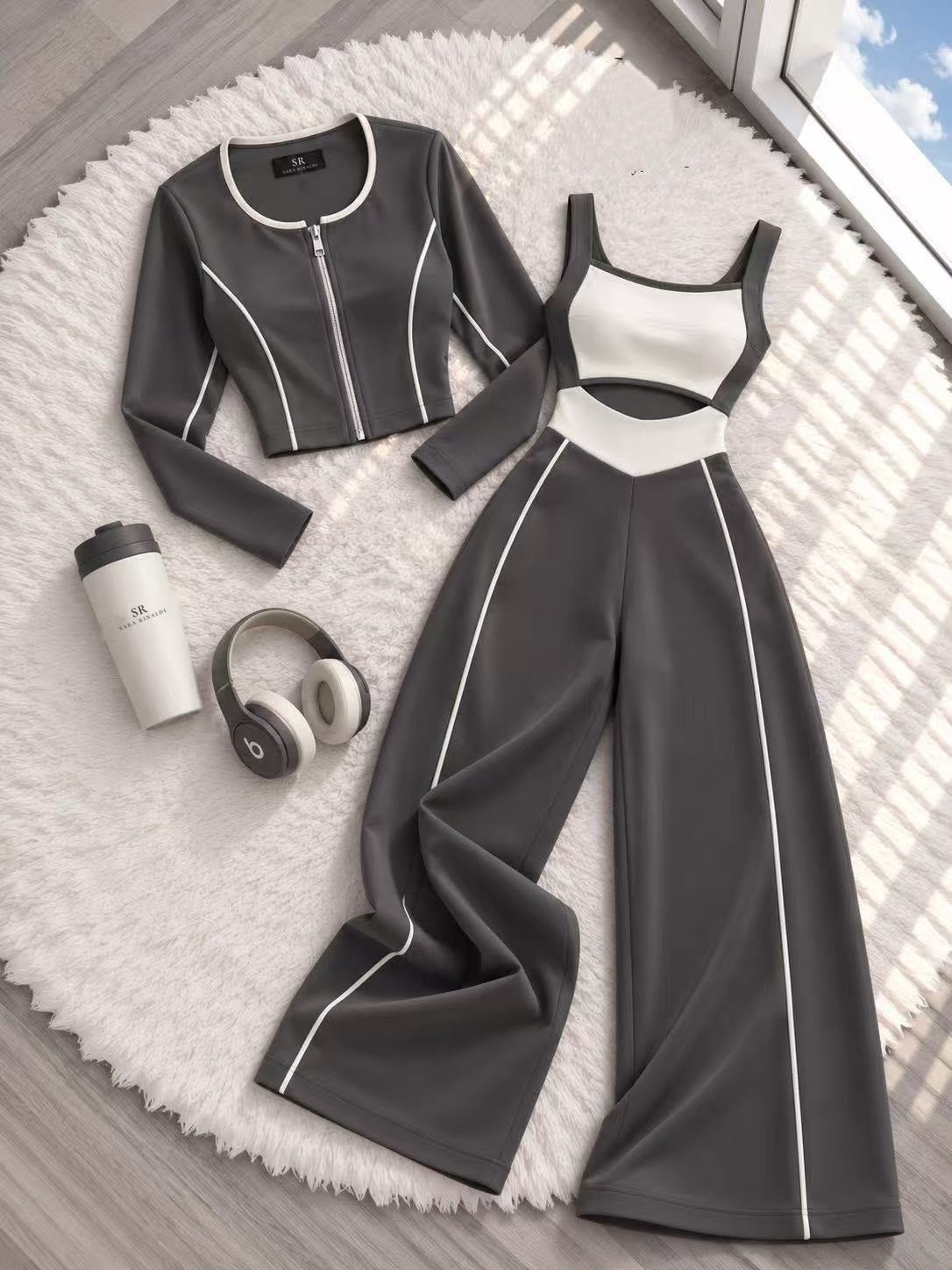 Livia - Conjunto Sporty Chic de Tres Piezas, color gris