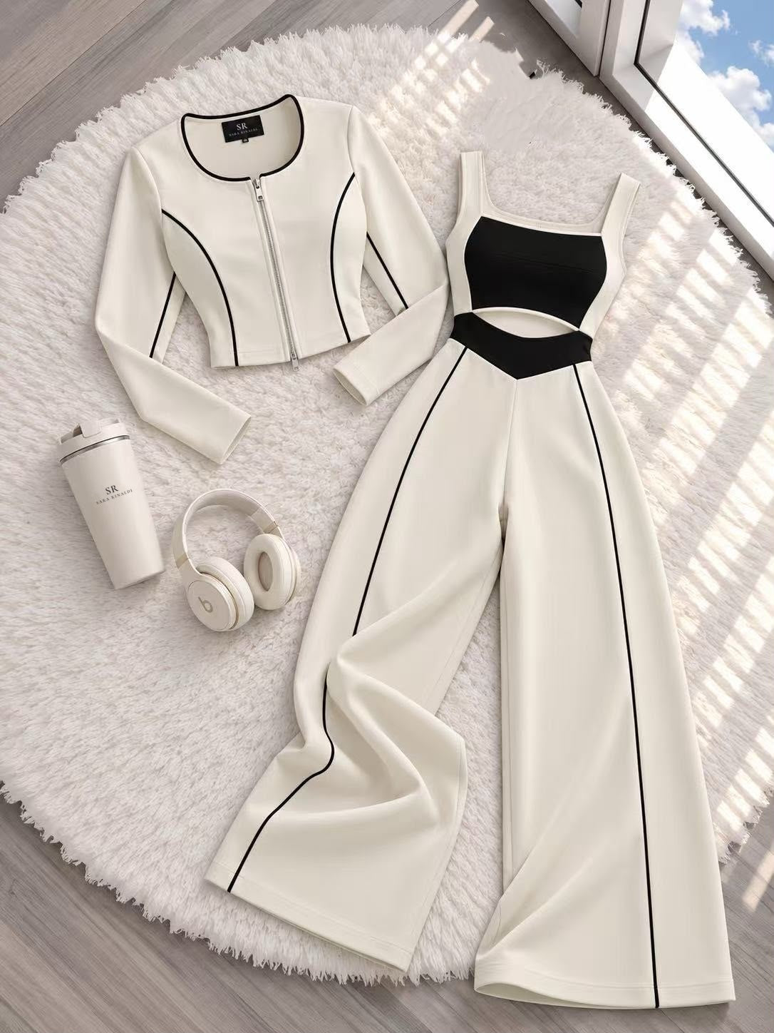 Livia - Conjunto Sporty Chic de Tres Piezas, color blanco