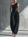 Milano - Conjunto de Top de Punto y Pantalón Ancho en Negro
