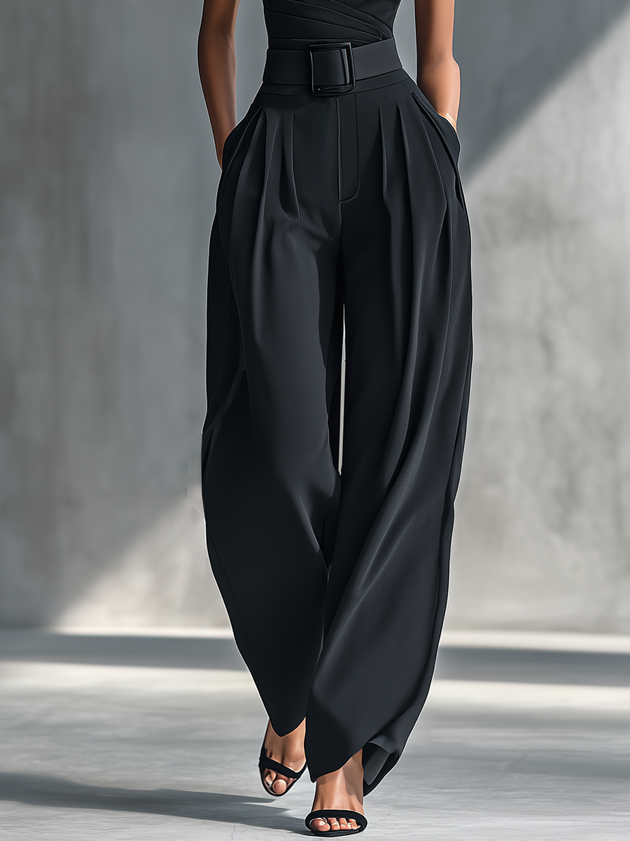 Milano - Conjunto de Top de Punto y Pantalón Ancho en Negro