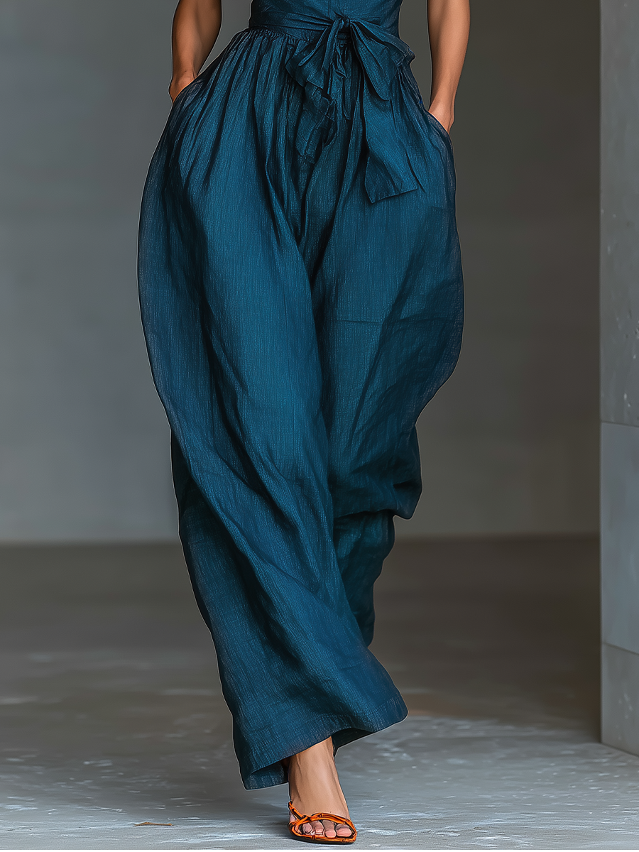 Alghero - Mono de Lino con Cuello Halter Cruzado y Pierna Ancha