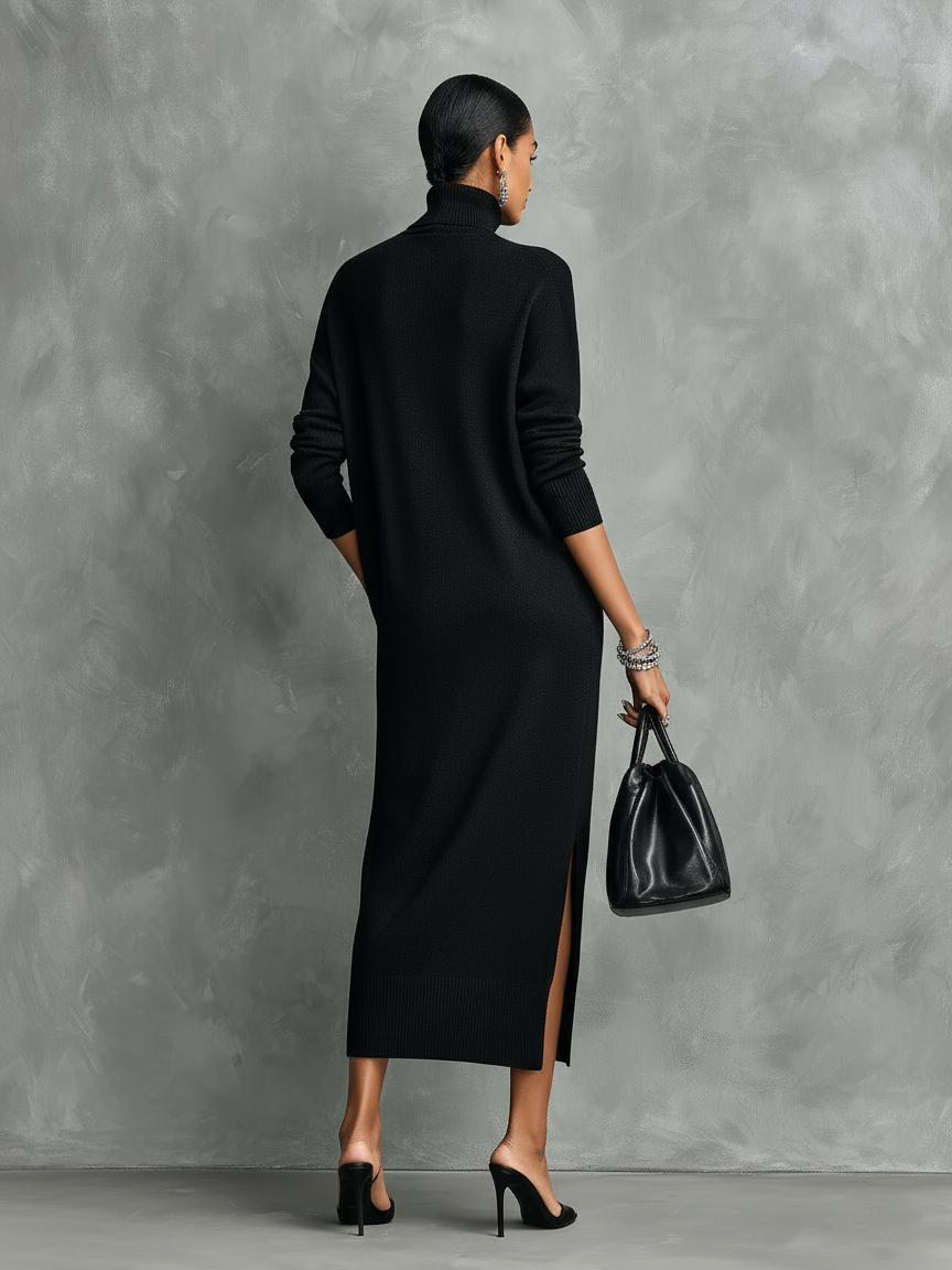 Chiavenna - Vestido Midi de Punto con Cuello Alto y Manga Larga