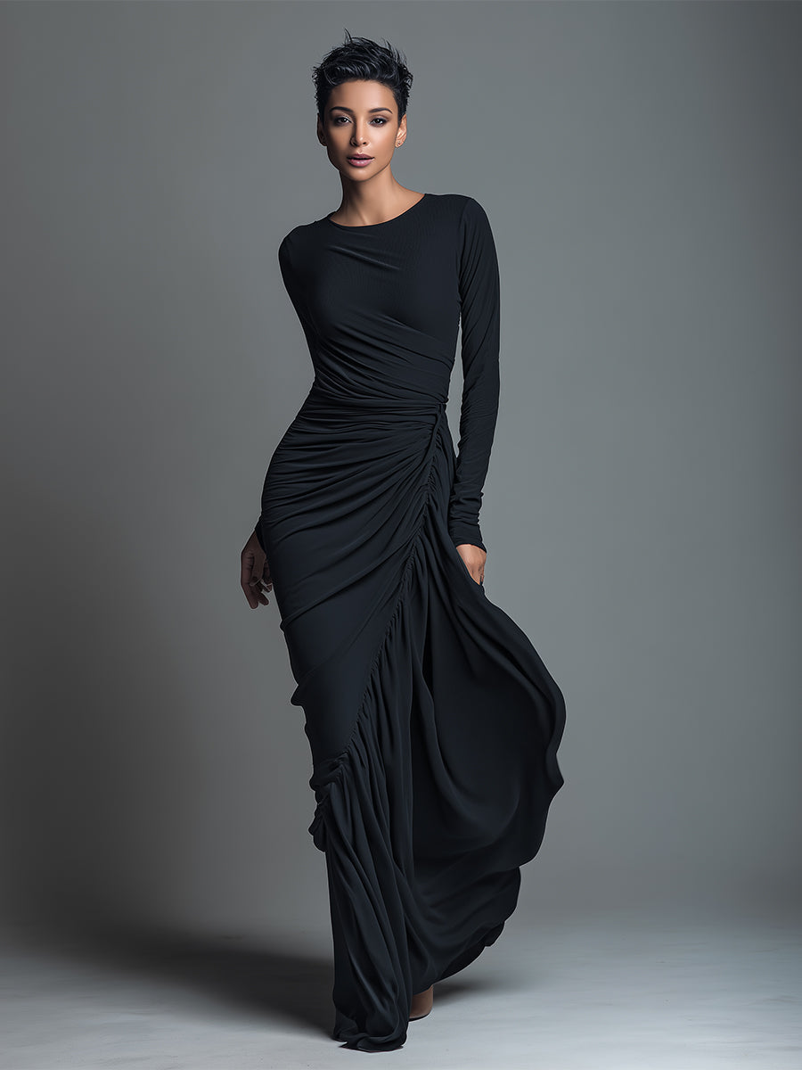 Firenze - Vestido Maxi de Punto Jersey con Fruncidos