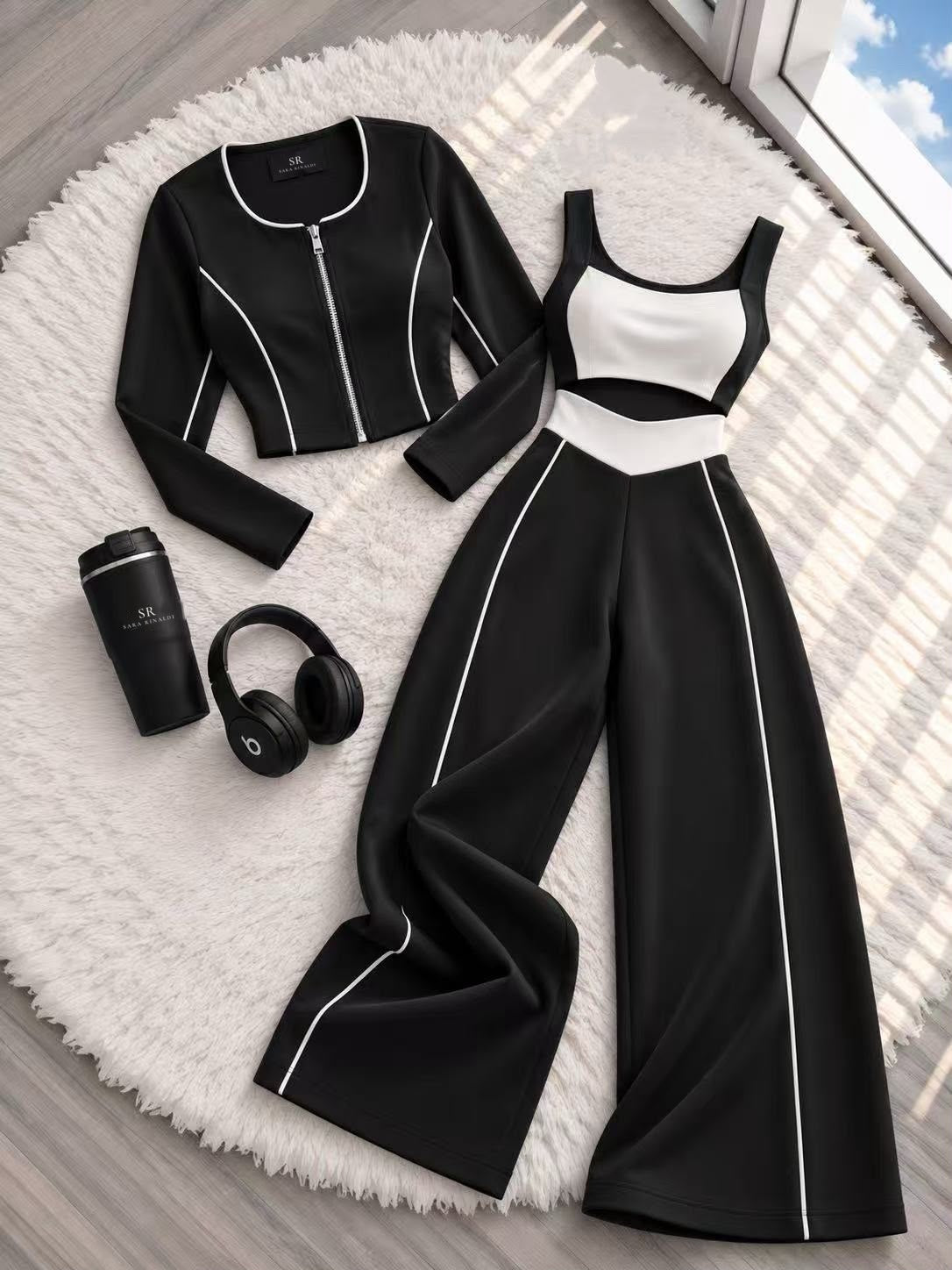 Livia - Conjunto Sporty Chic de Tres Piezas, color negro