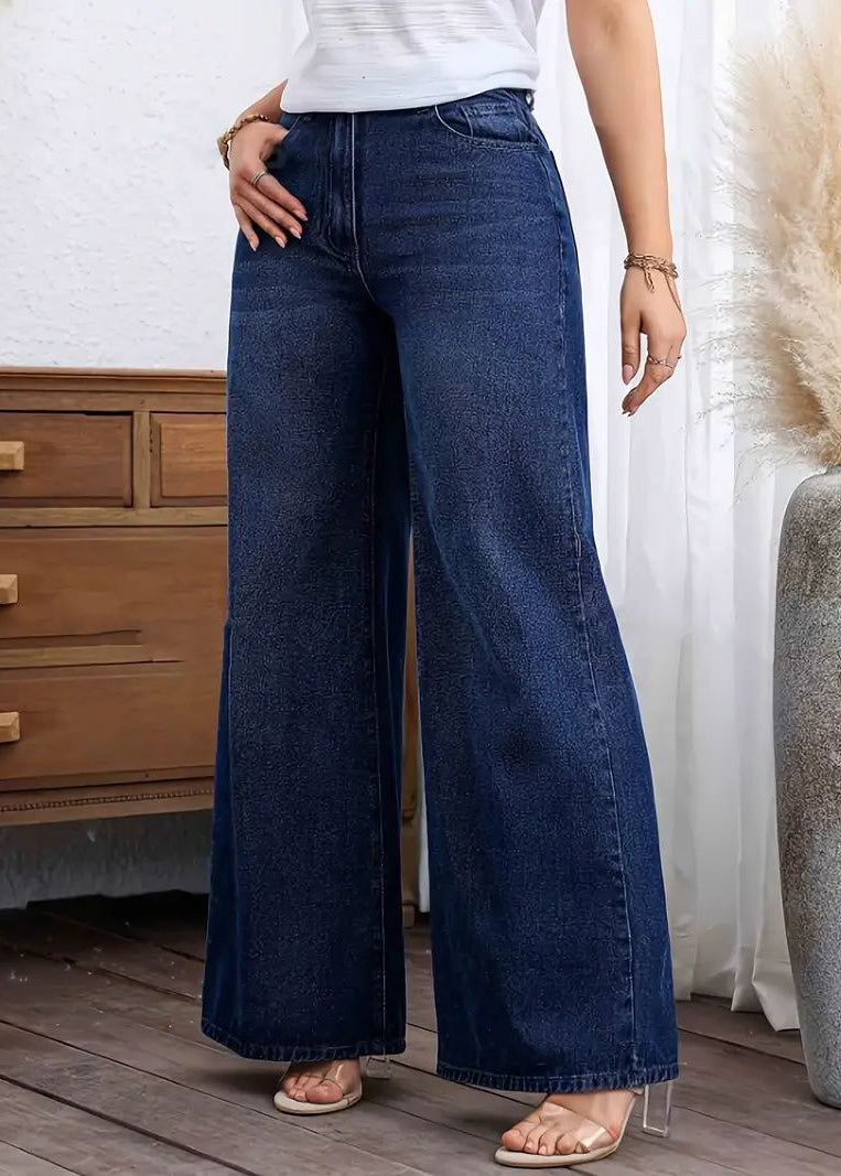 Pesaro - Vaqueros Anchos Azul Oscuro con Bolsillos (Detalle Patchwork)