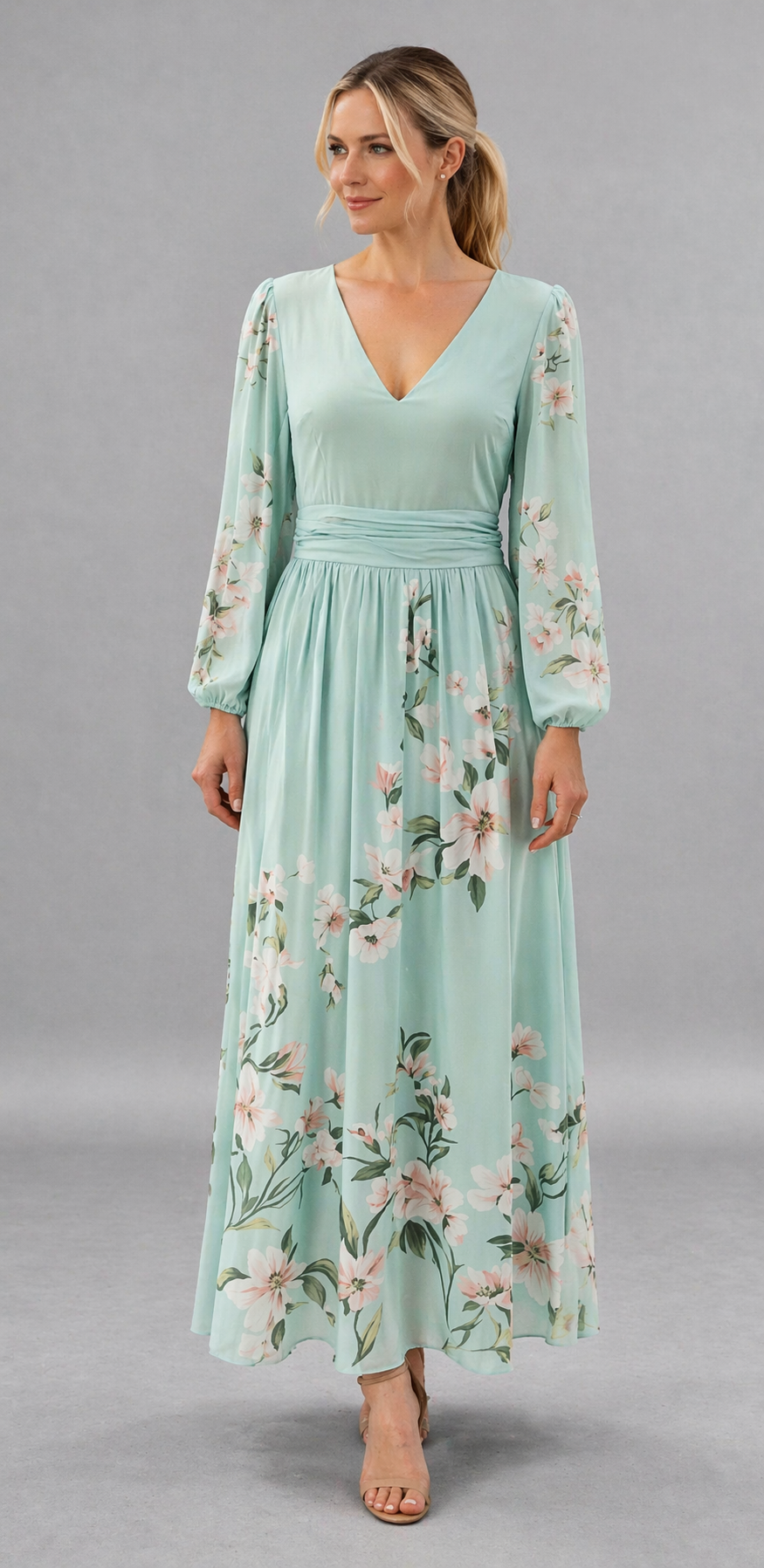 Sirolo - Vestido Largo Floral en Verde Mint