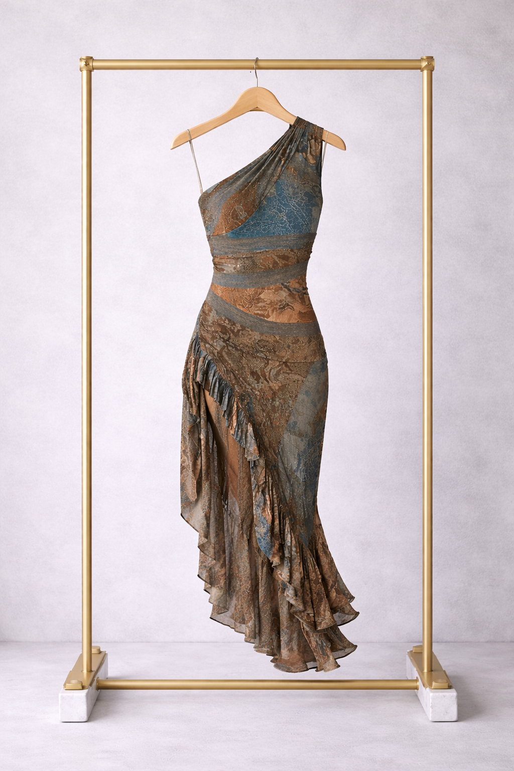 Favignana - Vestido de un Hombro con Estampado Étnico