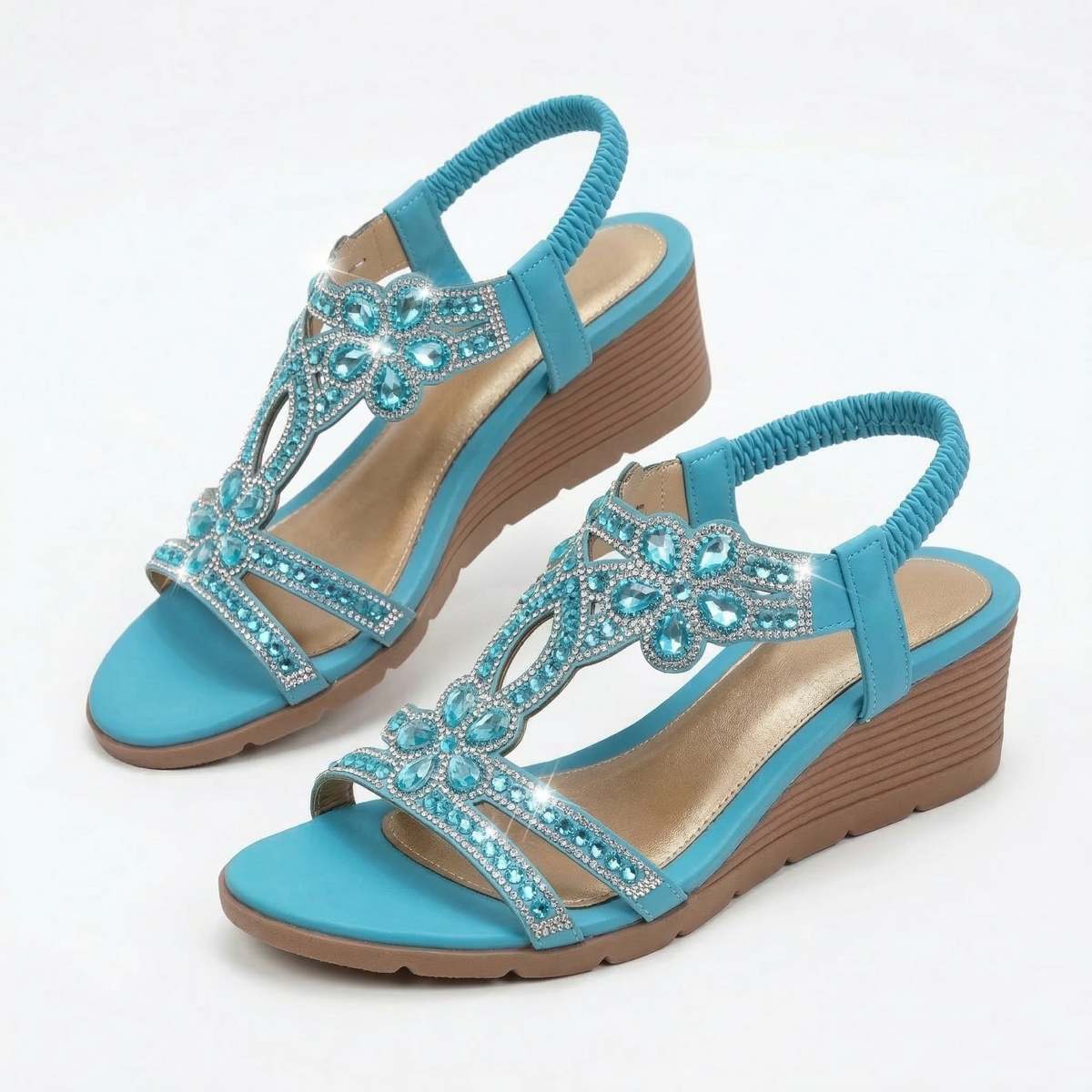 Lipari - Sandalias de Cuña con Pedrería y Motivos Florales