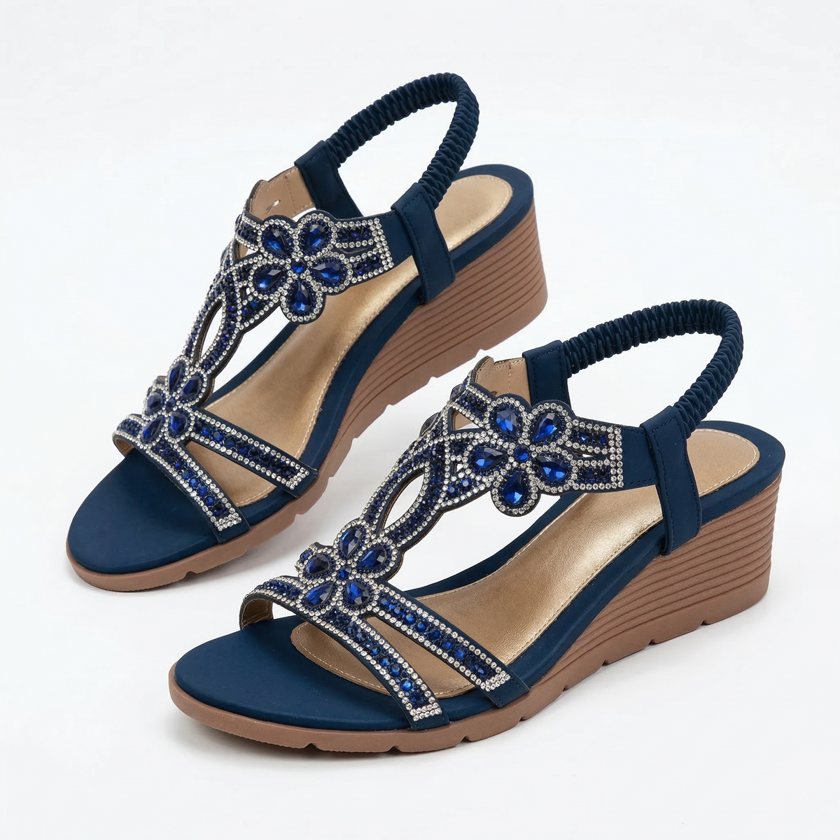 Lipari - Sandalias de Cuña con Pedrería y Motivos Florales