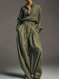 Paestum - Conjunto de Lino en Verde Militar