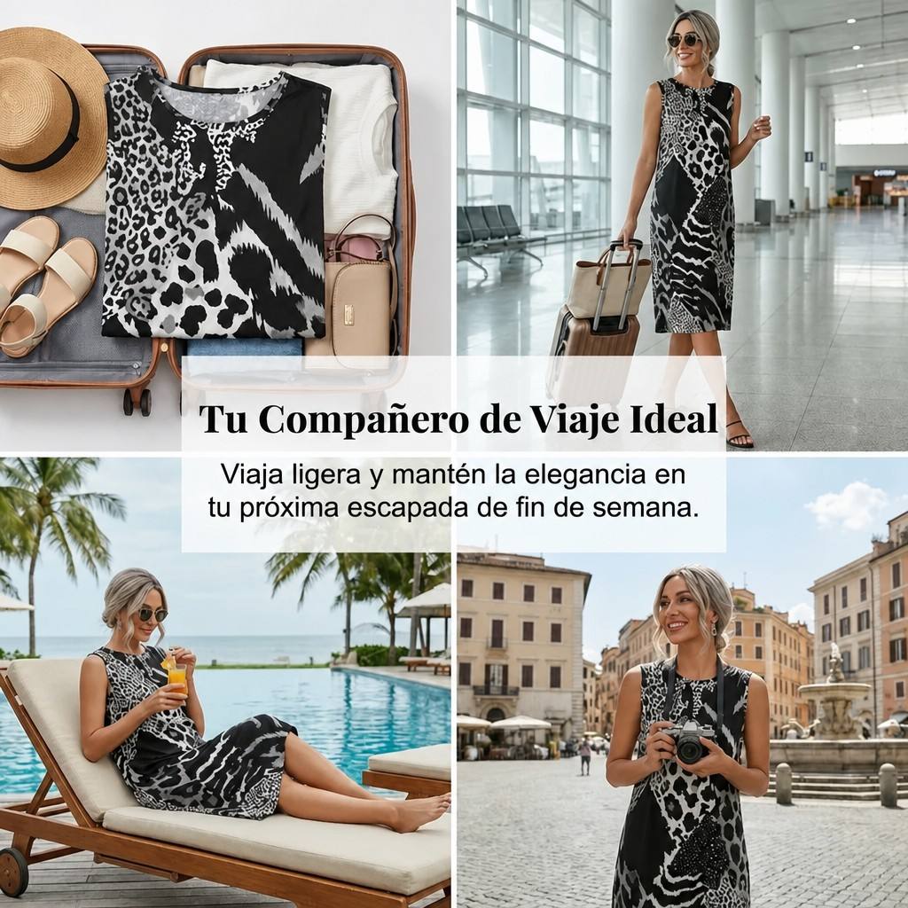 Savana - Vestido largo sin mangas y estampado de leopardo
