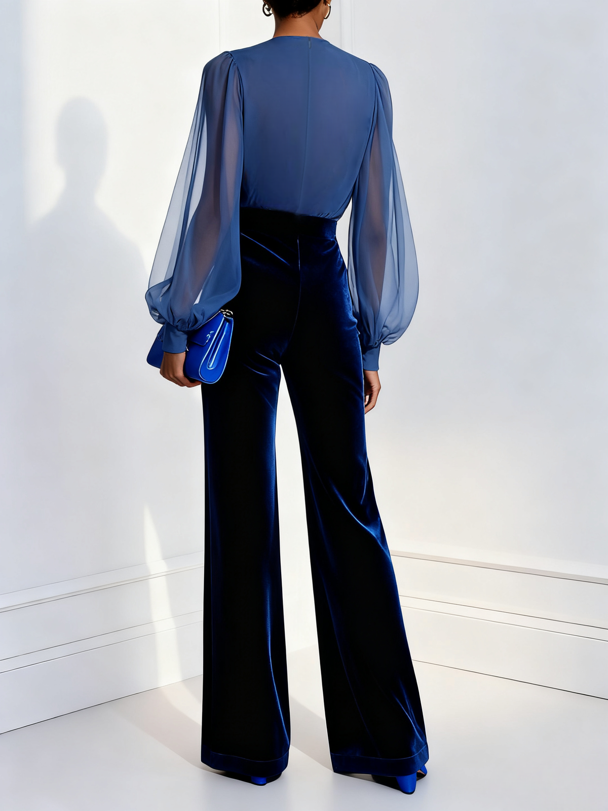 Napoli - Jumpsuit de Terciopelo Azul con Malla