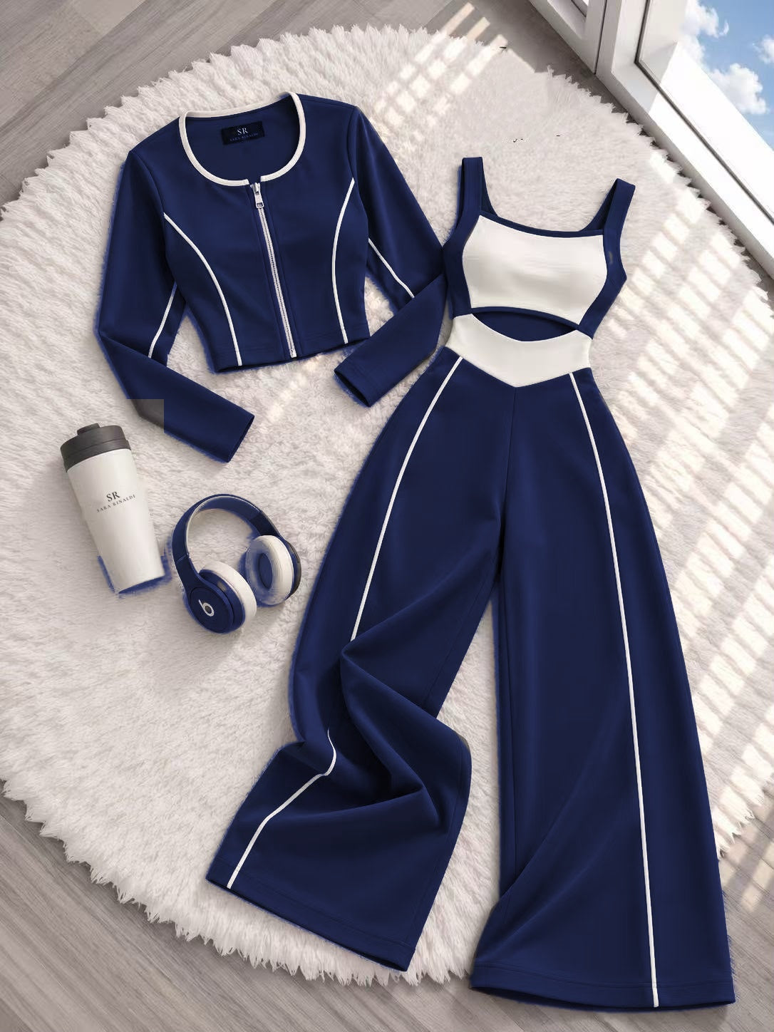 Livia - Conjunto Sporty Chic de Tres Piezas, color azul oscuro