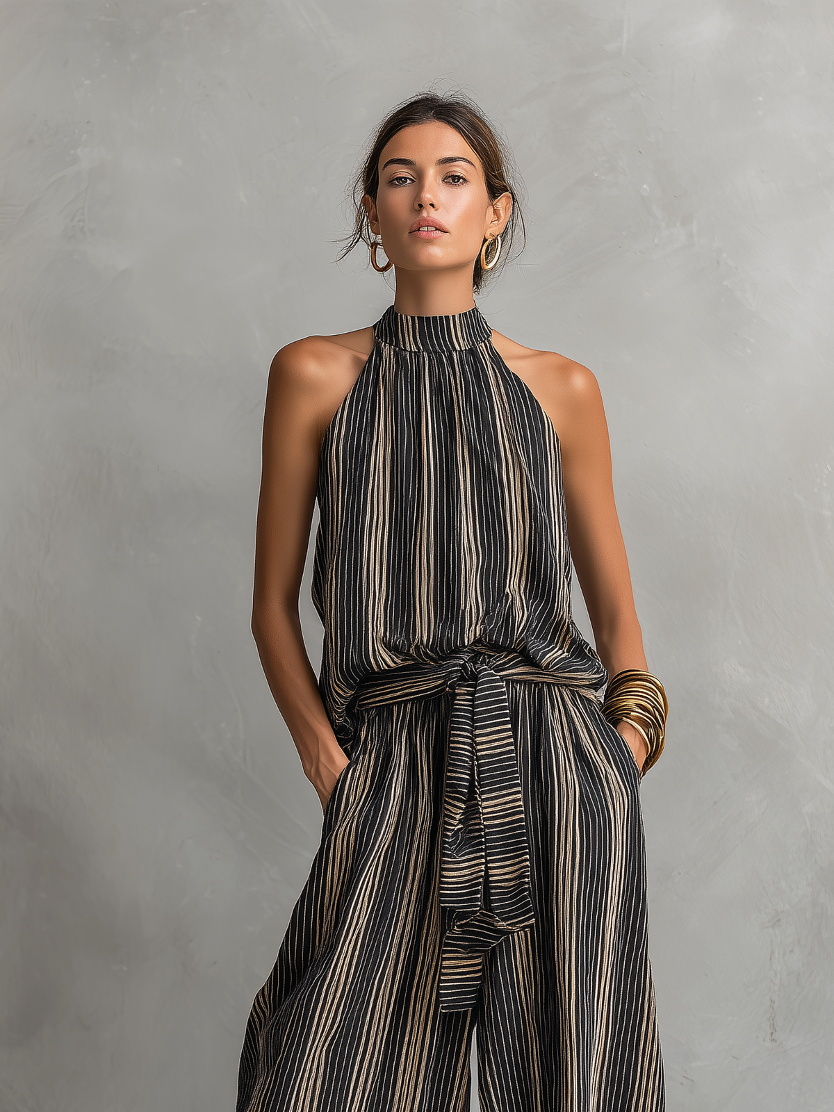 Levanto - Conjunto de Top sin Mangas y Pantalón a Rayas