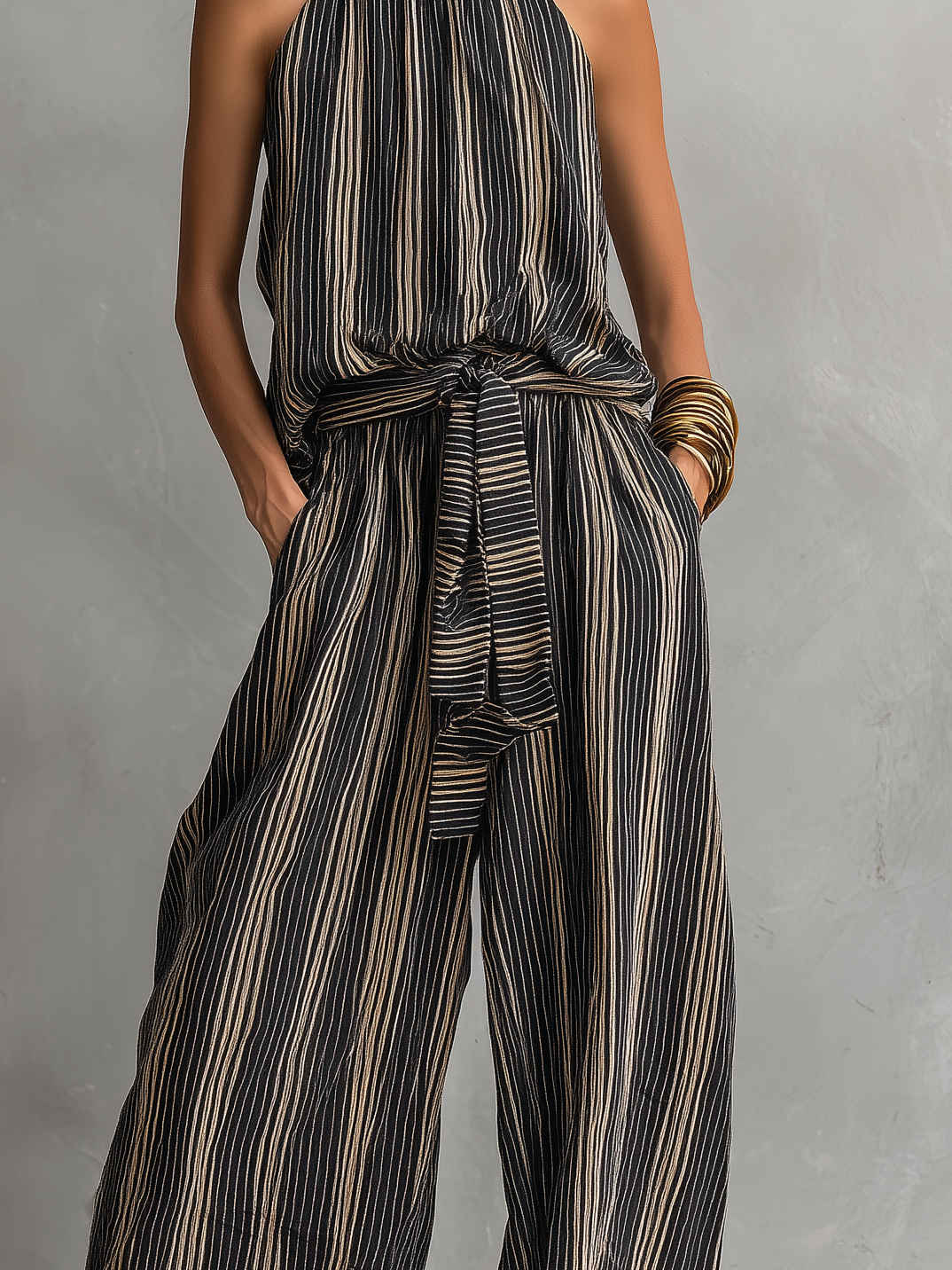 Levanto - Conjunto de Top sin Mangas y Pantalón a Rayas