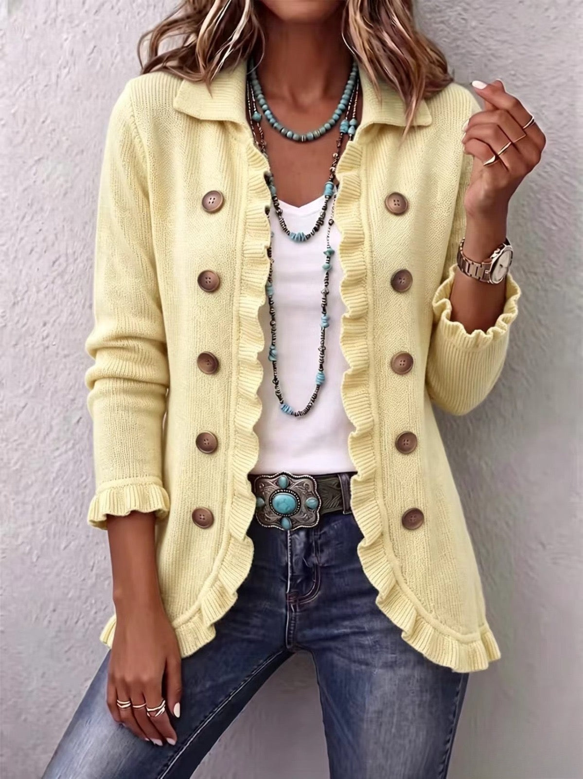 Orsola - Chaqueta de Canalé Crema con Volantes