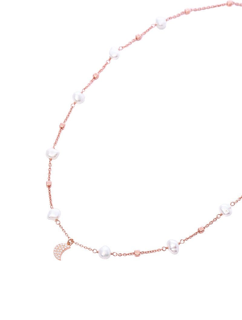 Burano - Collar en Oro Rosa con Perlas Cúbicas