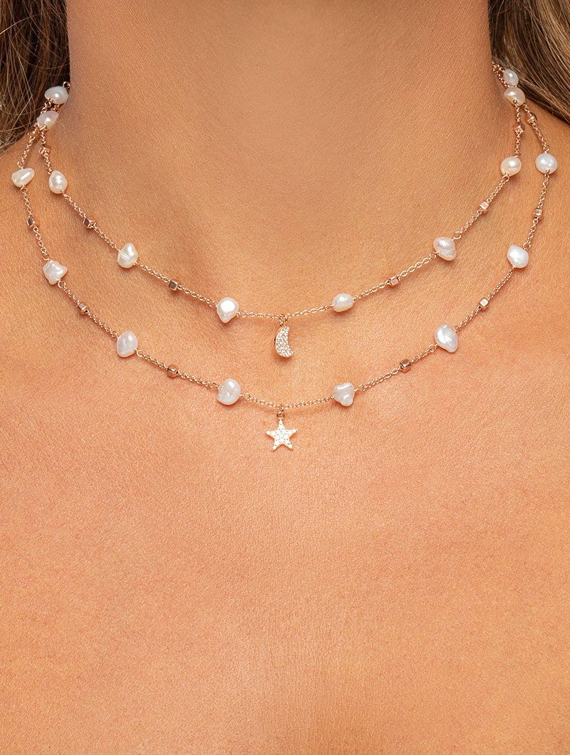 Burano - Collar en Oro Rosa con Perlas Cúbicas