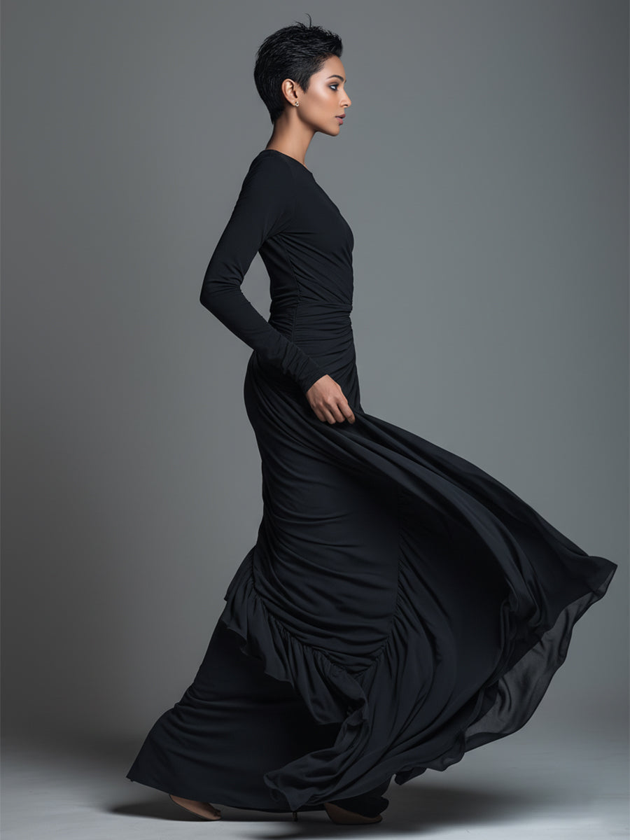 Firenze - Vestido Maxi de Punto Jersey con Fruncidos