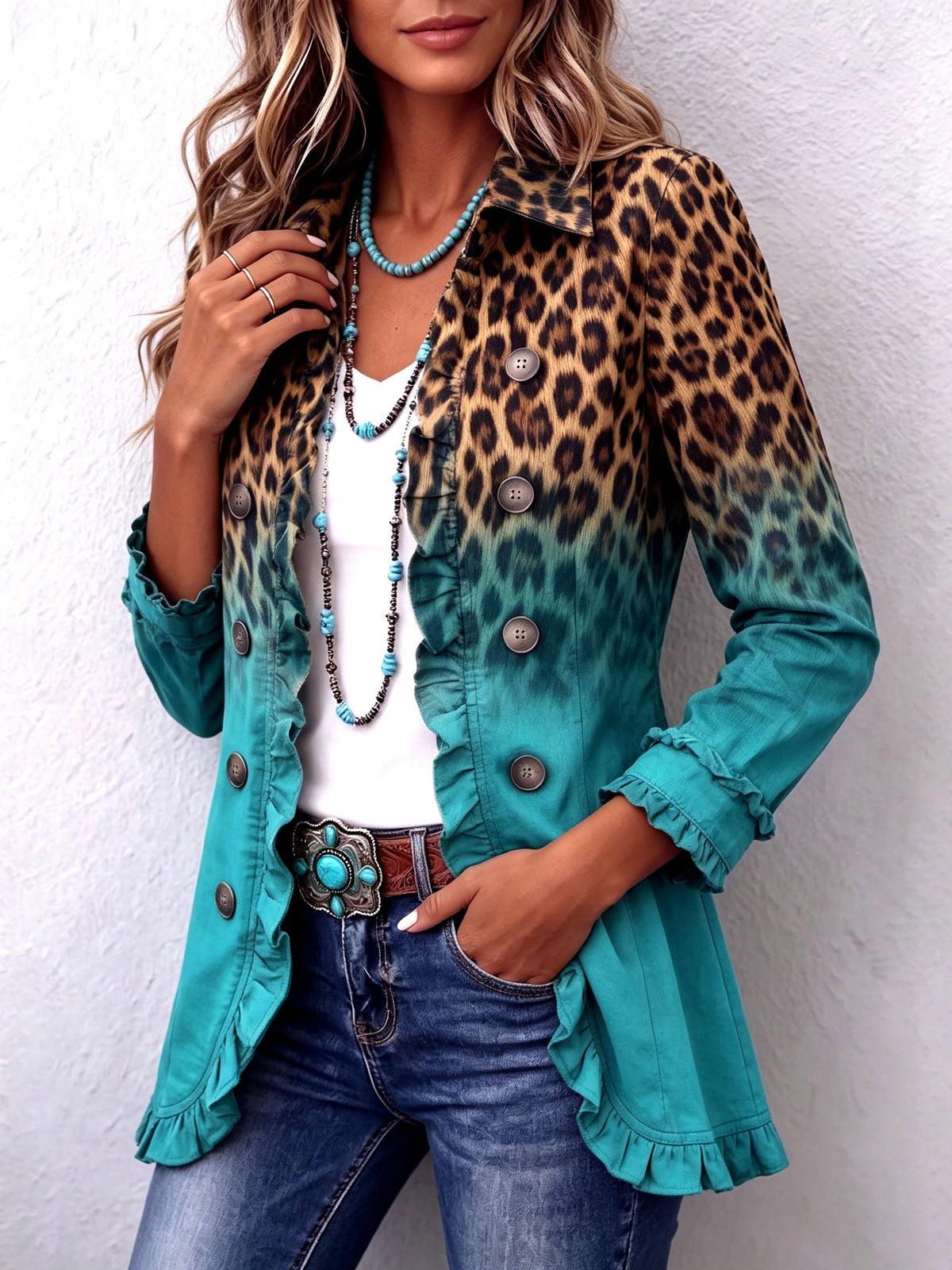 Bice - Blazer Leopardo Degradado Turquesa