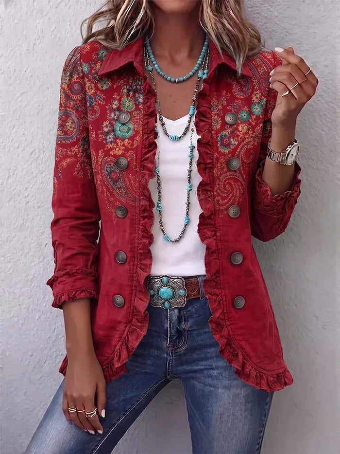 Carlotta - Chaqueta Bohemia Paisley Roja con Volantes