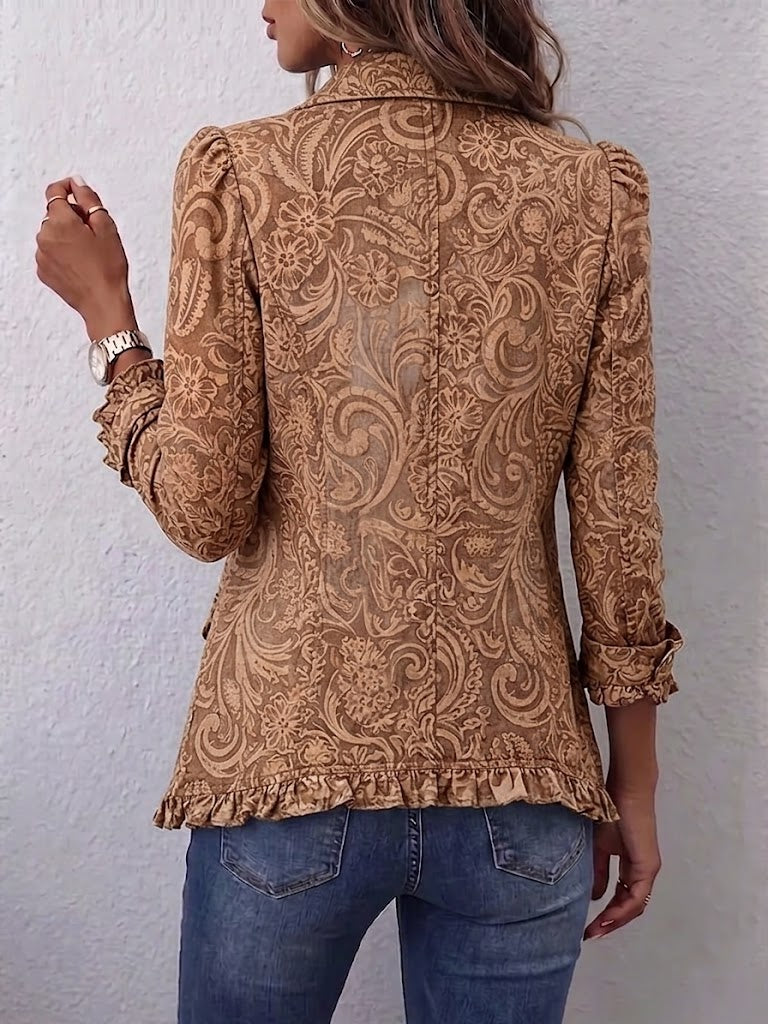 Noemi - Chaqueta Bohemia Floral Vintage Marrón con Volantes