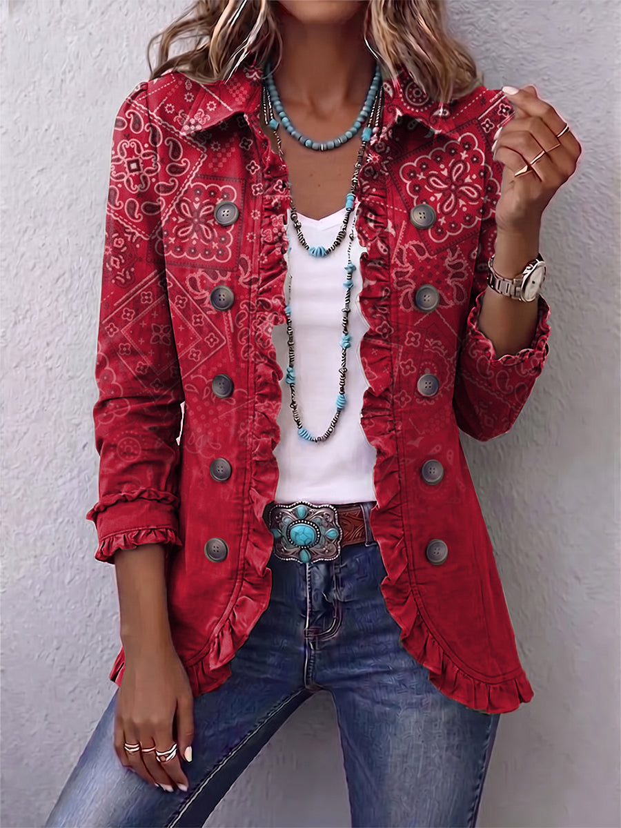 Gaia - Chaqueta Paisley Degradada Roja con Volantes