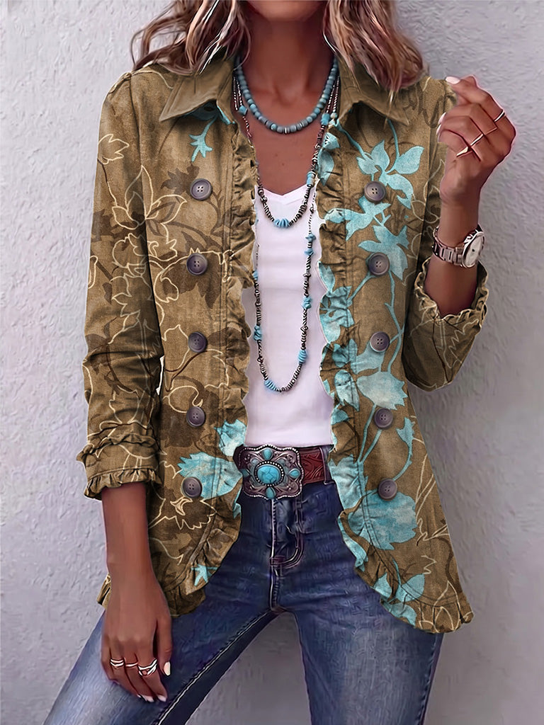 Bianca - Chaqueta Bohemia Floral Vintage Degradada con Volantes
