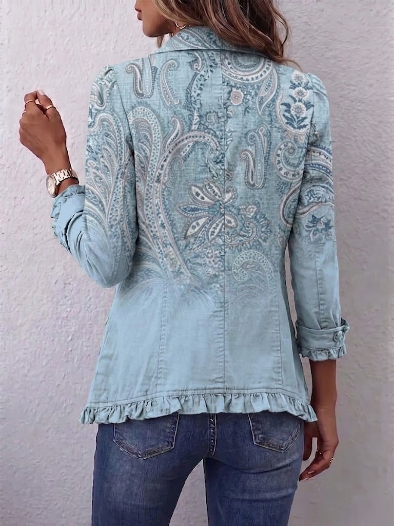 Emilia - Chaqueta Paisley Vintage Azul Cielo con Volantes