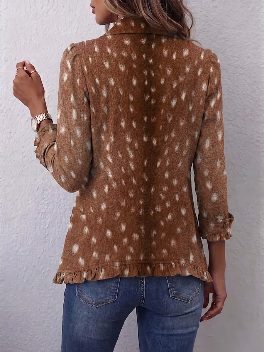 Elena - Chaqueta Bohemia Estampado Animal Marrón con Volantes