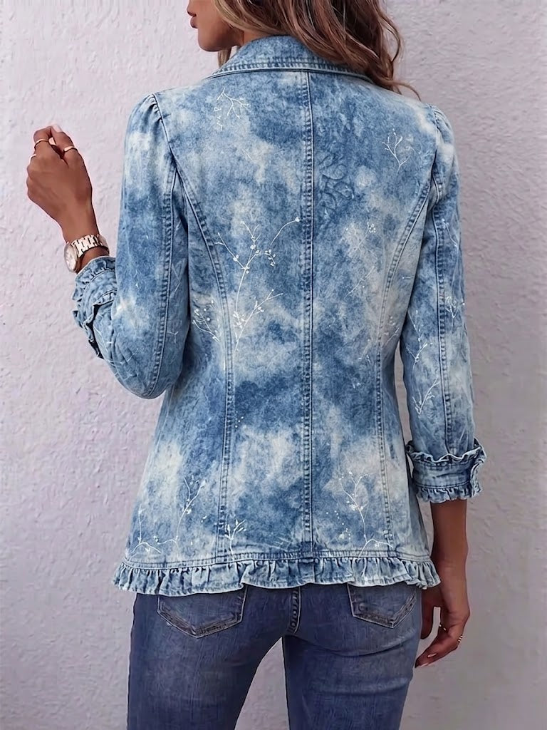 Ginevra - Chaqueta Bohemia Botánica Vintage Degradada Azul con Volantes