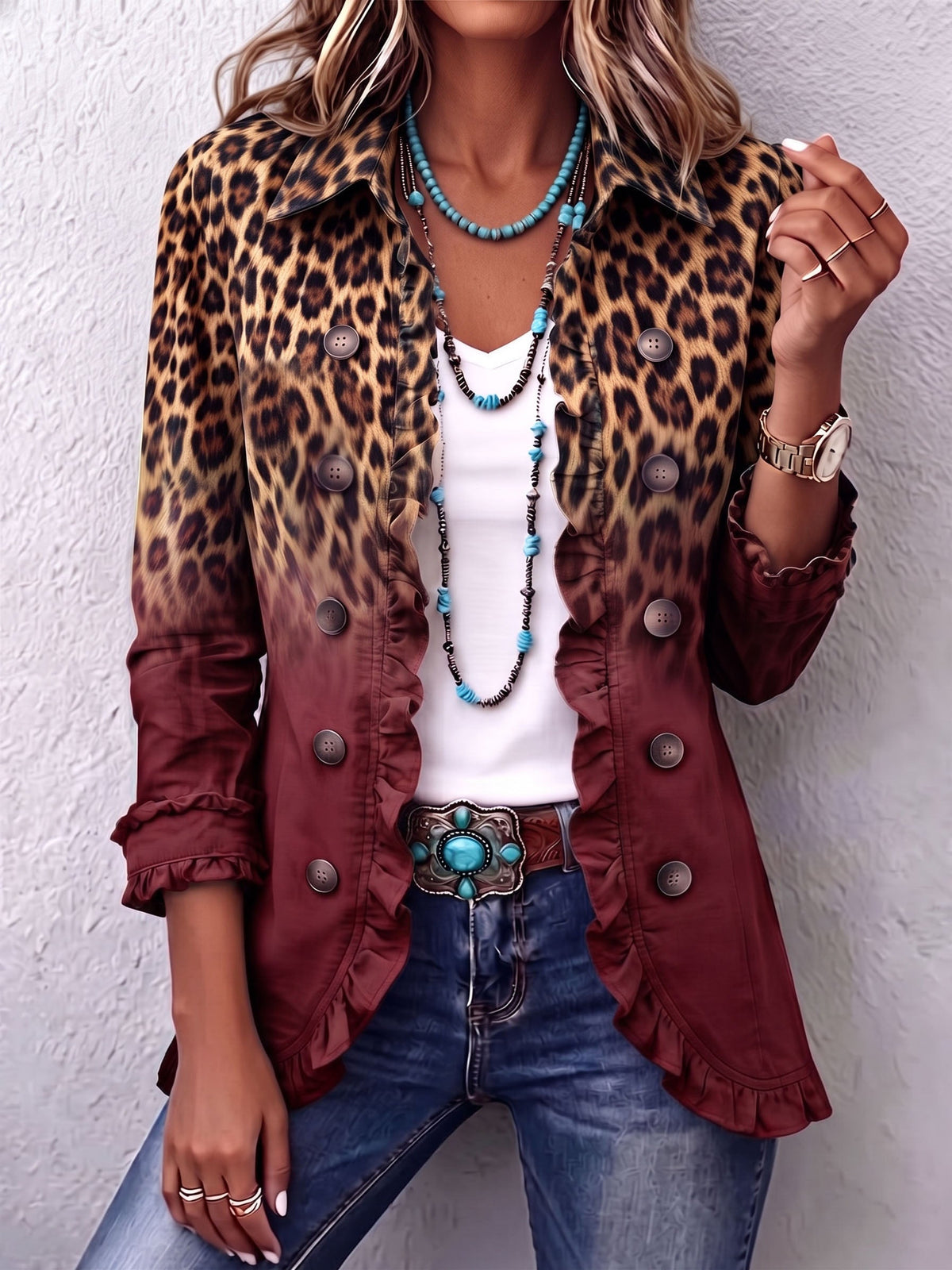 Bice - Blazer Leopardo Degradado Turquesa