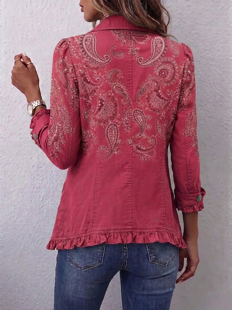 Isotta - Chaqueta Paisley Vintage Rosa Antiguo con Volantes