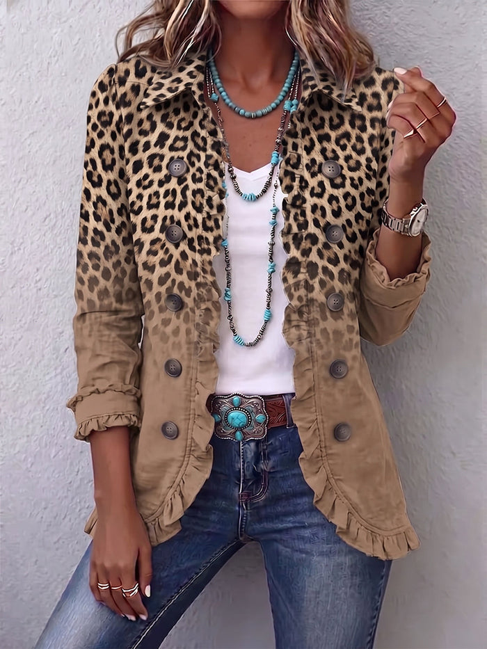 Corinna - Chaqueta Leopardo Degradado Camel con Volantes