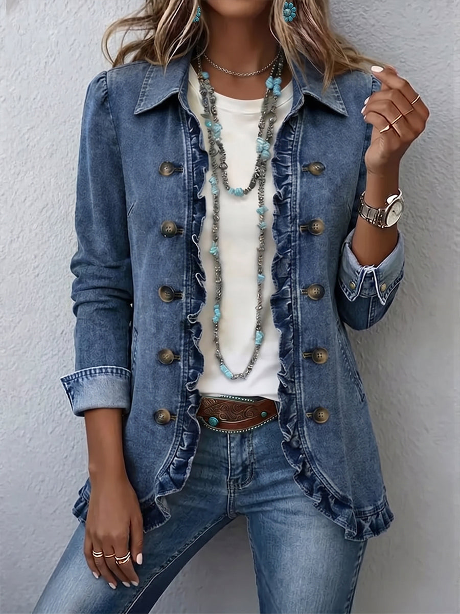 Federica - Chaqueta Azul Medio con Volantes