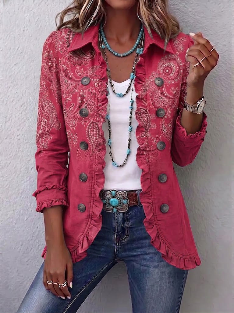 Isotta - Chaqueta Paisley Vintage Rosa Antiguo con Volantes