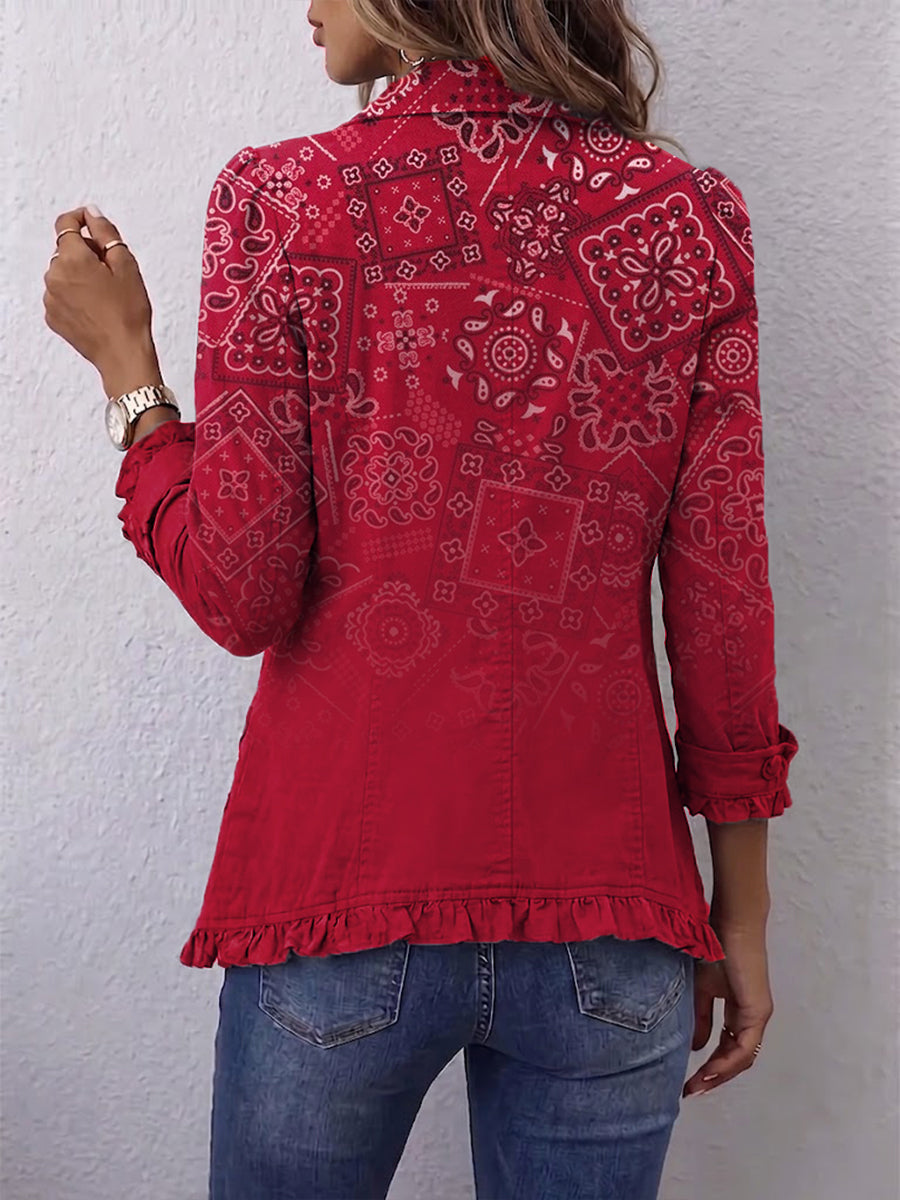 Gaia - Chaqueta Paisley Degradada Roja con Volantes