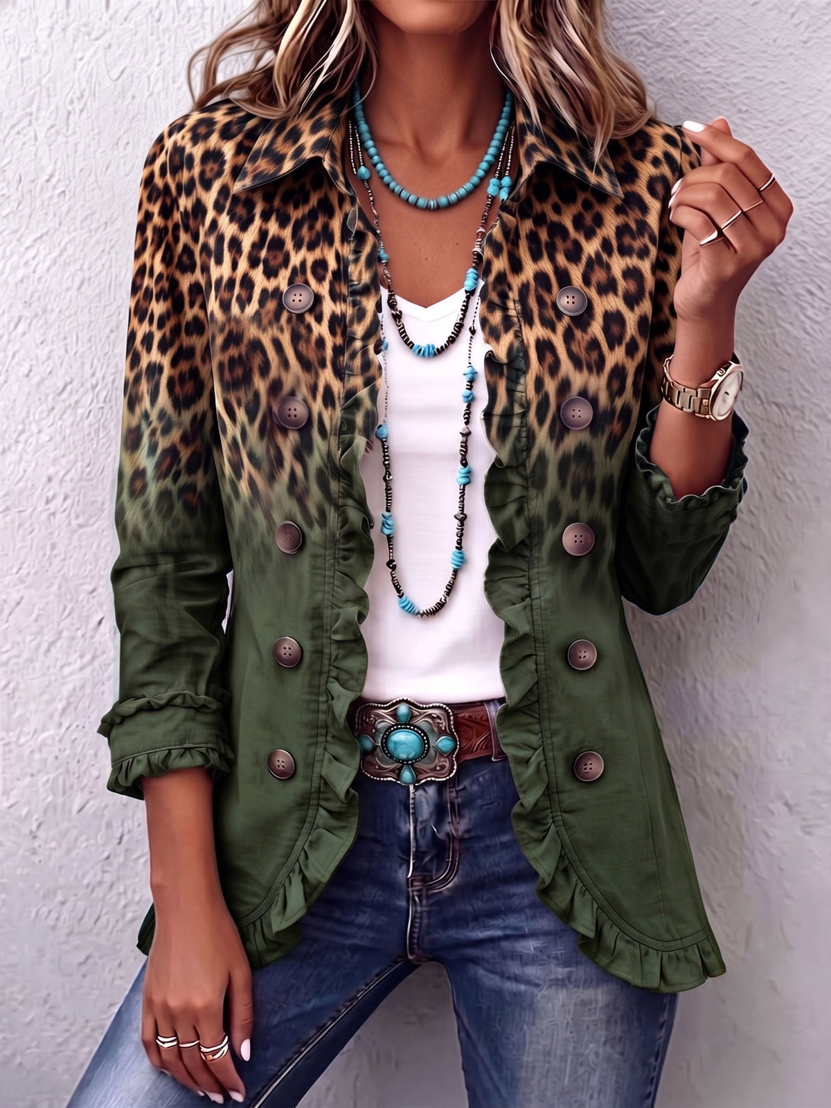 Luisa - Blazer Leopardo Degradado Verde Oliva