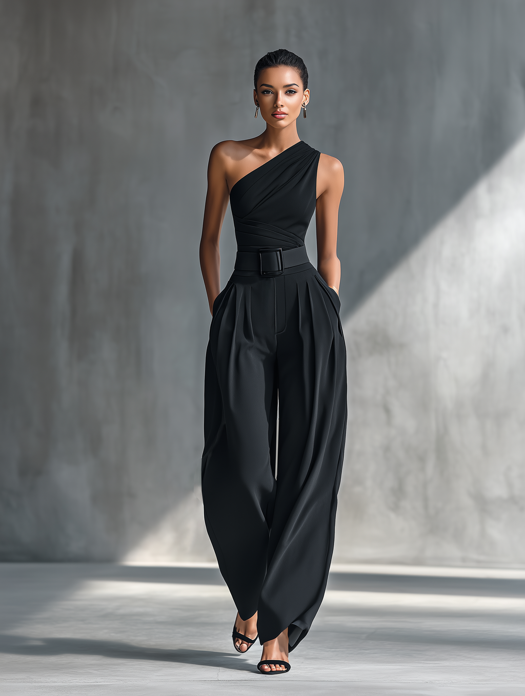 Milano - Conjunto de Top de Punto y Pantalón Ancho en Negro