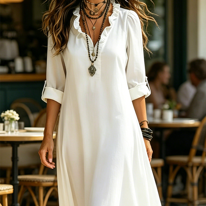 Otranto - Vestido Maxi Boho Cuello en V con Volantes
