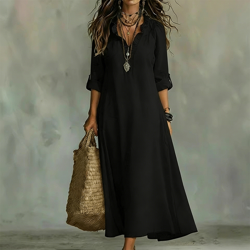 Otranto - Vestido Maxi Boho Cuello en V con Volantes