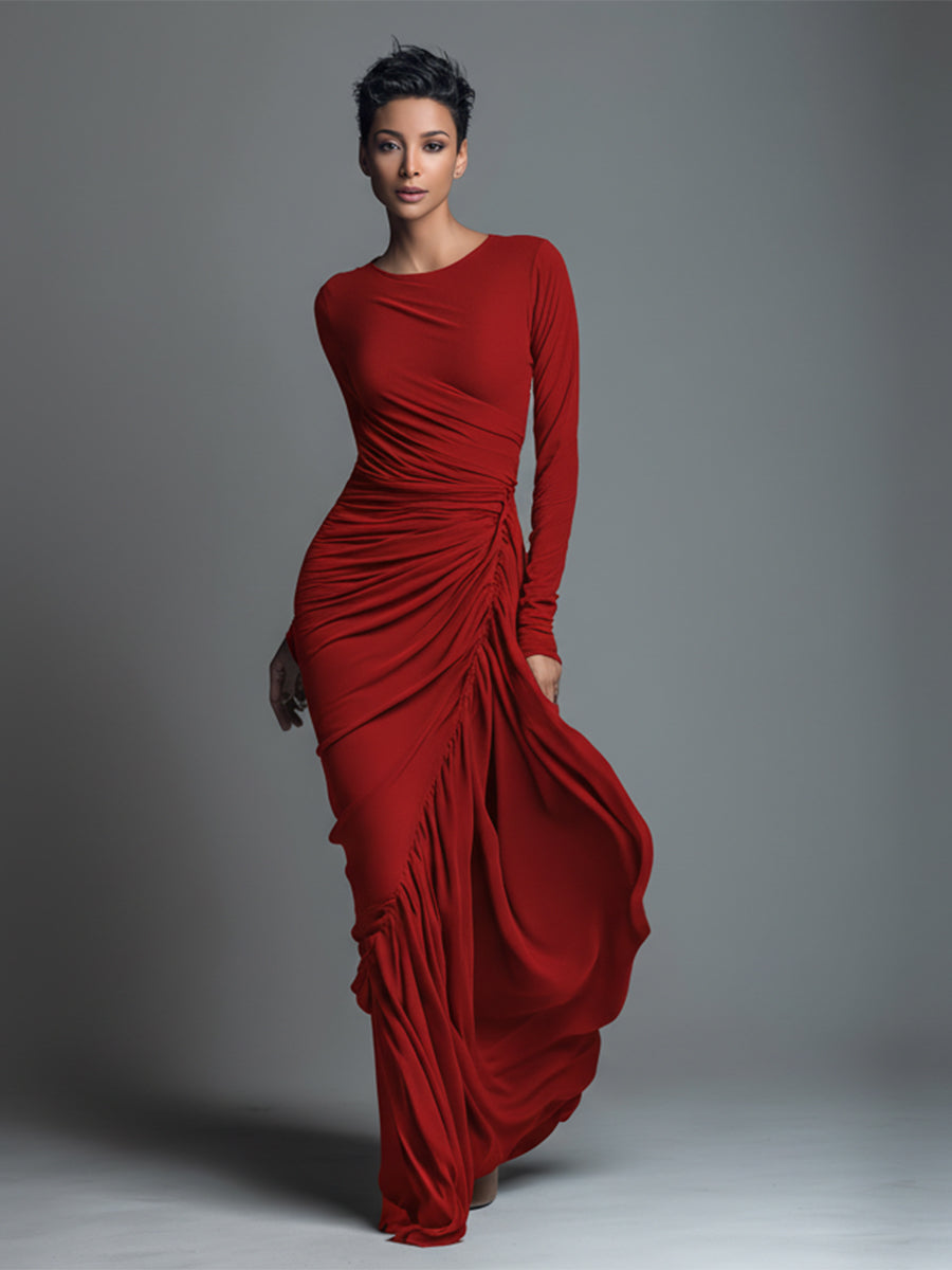 Firenze - Vestido Maxi de Punto Jersey con Fruncidos